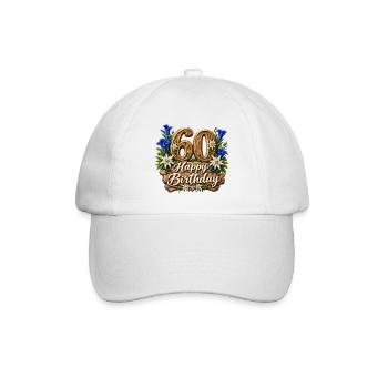 60 Geburtstag Alpen Holzblumen Design - Baseballkappe - Weiß/Weiß - Vorne