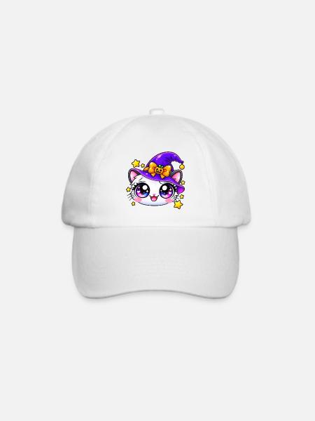 Lila Sternen-Hexenkatze - Baseballkappe - Weiß/Weiß
