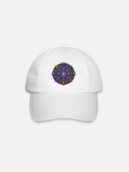 Kosmische Blume Mandala - Baseballkappe - Weiß/Weiß