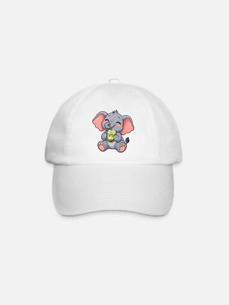 Süßer Elefant mit Matcha Latte - Baseballkappe - Weiß/Weiß