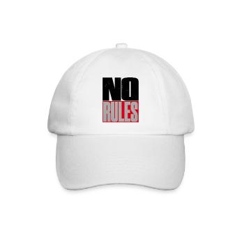 NO RULES – Brutalistischer Statement Schriftzug - Baseballkappe - Weiß/Weiß - Vorne