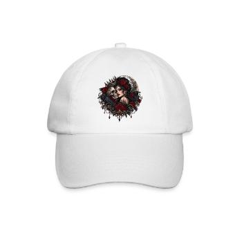 Crimson Raven Queen – Gothic Skull & Red Rose Dark - Baseballkappe - Weiß/Weiß - Vorne