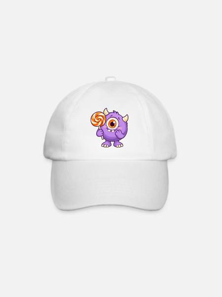 Niedliches Zyklopenmonster mit Lutscher - Baseballkappe - Weiß/Weiß