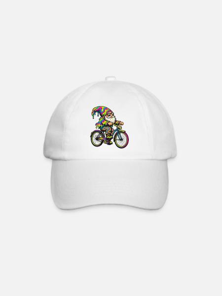 Psychedelischer Gartenzwerg auf Fahrrad - Baseballkappe - Weiß/Weiß
