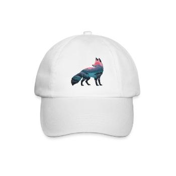 Wolfsilhouette mit Naturpanorama - Baseballkappe - Weiß/Weiß - Vorne