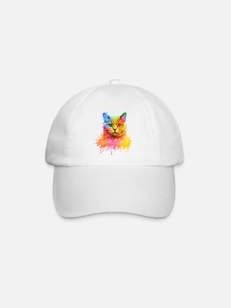 Britisch Kurzhaar Regenbogen Aquarell Illustration - Baseballkappe - Weiß/Weiß