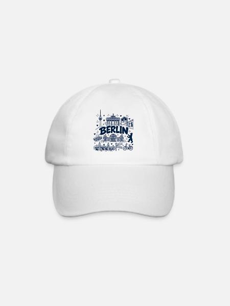 Berlin - Hauptstadt mit Sehenswürdigkeiten - Baseballkappe - Weiß/Weiß