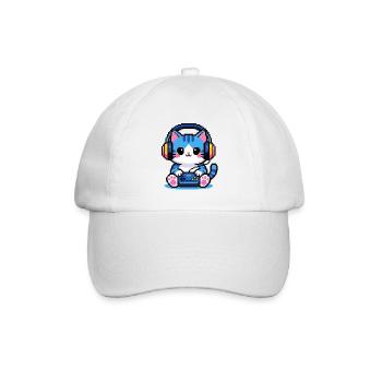 8-Bit Gamer Cat — Retro-Pixelkunst - Baseballkappe - Weiß/Weiß - Vorne