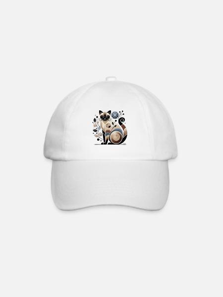 Beige-blaue abstrakte Siamkatze - Baseballkappe - Weiß/Weiß