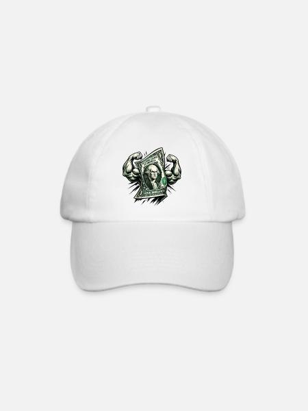 Starker Dollar Bill Muskel-Hustle - Baseballkappe - Weiß/Weiß