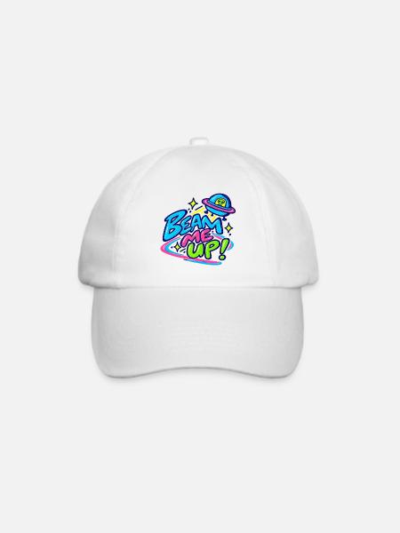 Beam Me Up – Alien UFO Retro Neon - Baseballkappe - Weiß/Weiß