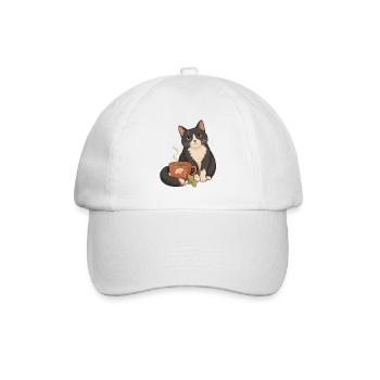 Gemütliche Katze mit Teetasse - Baseballkappe - Weiß/Weiß - Vorne