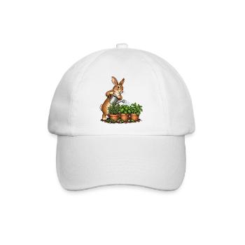 Hase gießt einen Kräutergarten - Baseballkappe - Weiß/Weiß - Vorne