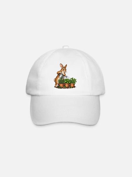 Hase gießt einen Kräutergarten - Baseballkappe - Weiß/Weiß