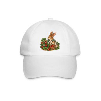 Hase bei der Erdbeerernte - Baseballkappe - Weiß/Weiß - Vorne