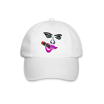 Frau mit pinken Lippen und Zigarre - Baseballkappe - Weiß/Weiß - Vorne