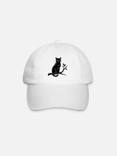 Katze am Ast - Baseballkappe - Weiß/Weiß