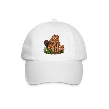 Biber baut einen Gartenzaun - Baseballkappe - Weiß/Weiß - Vorne