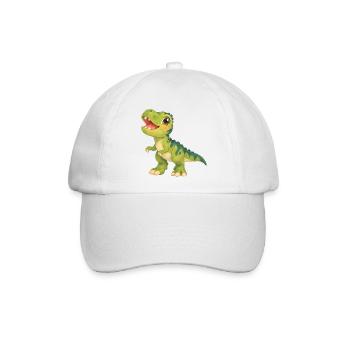 Fröhlicher T‑Rex unterwegs – grüner Dinosaurier - Baseballkappe - Weiß/Weiß - Vorne