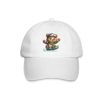 Bär auf Snowboard – Abenteuerzeit - Baseballkappe - Weiß/Weiß - Vorne