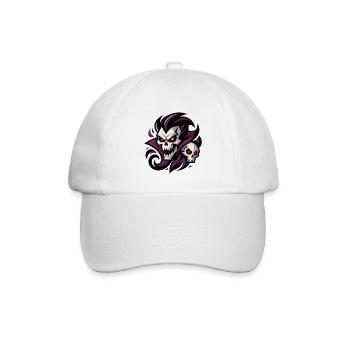 Unheimliche Totenköpfe mit leuchtend roten Augen, gotische Kunst - Baseballkappe - Weiß/Weiß - Vorne