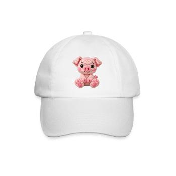 Häkelkuschel Schwein Rosa - Baseballkappe - Weiß/Weiß - Vorne