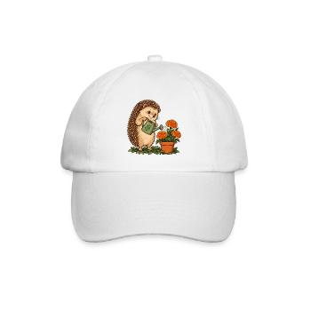 Igel beim Gärtnern - Baseballkappe - Weiß/Weiß - Vorne