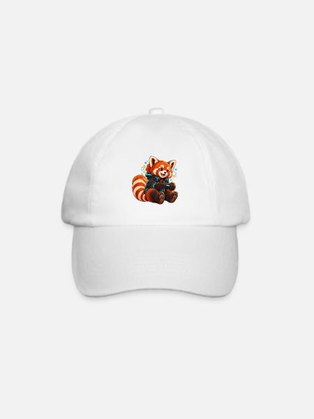 Red Panda Gamer mit Controller - Baseballkappe - Weiß/Weiß