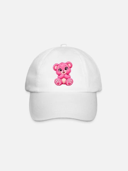 Kawaii Pinker Teddybär - Baseballkappe - Weiß/Weiß