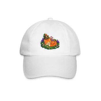 Kuschelnder Gartenkater mit Maus - Baseballkappe - Weiß/Weiß - Vorne