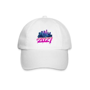 Cyberpunk Skyline 2027 Neon Graffiti - Baseballkappe - Weiß/Weiß - Vorne