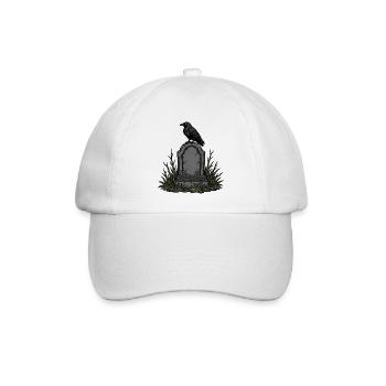 Halloween Grabstein Rabe Friedhof Grusel Shirt - Baseballkappe - Weiß/Weiß - Vorne