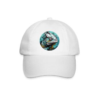 Chamäleon Kopf Türkis Illustration - Baseballkappe - Weiß/Weiß - Vorne