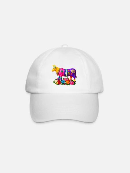 Bunter Stier mit Blumen - Baseballkappe - Weiß/Weiß