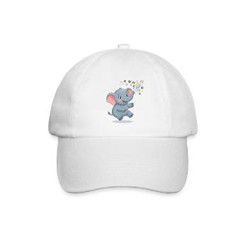 Kleiner Elefant bläst Blasen, Illustration - Baseballkappe - Weiß/Weiß - Vorne
