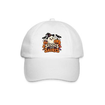 Süßes oder Saures Halloween Geist Kürbis Design - Baseballkappe - Weiß/Weiß - Vorne