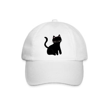Schläfriges Schwarzes Katzen-Schnurrhaar-Lächeln - Baseballkappe - Weiß/Weiß - Vorne