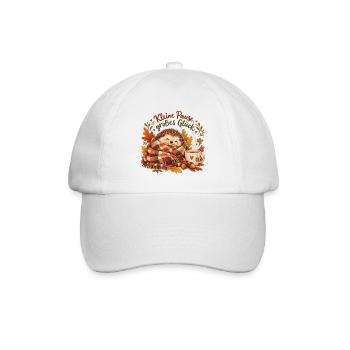 Kleine Pause Großes Glück – Cozy Igel Herbstmotiv - Baseballkappe - Weiß/Weiß - Vorne