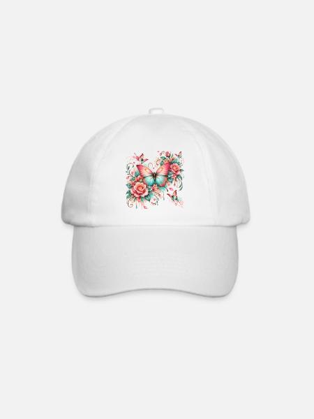 Romantischer Schmetterling mit Rosen - Baseballkappe - Weiß/Weiß
