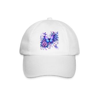 Wasserfarbener Schmetterling mit Pfingstrosen - Baseballkappe - Weiß/Weiß - Vorne