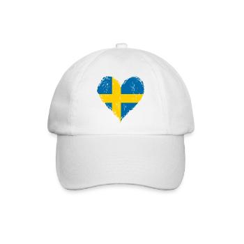 Schweden Herzflagge Grunge - Baseballkappe - Weiß/Weiß - Vorne