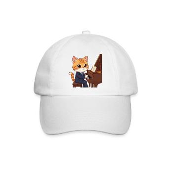 Jazz-Katze im Anzug am Klavier - Baseballkappe - Weiß/Weiß - Vorne