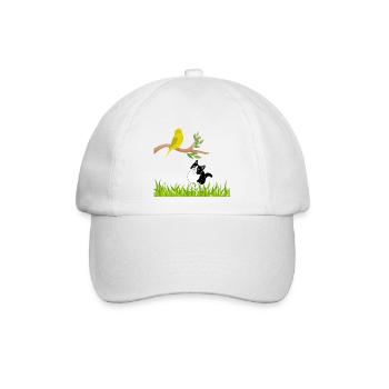 Sonniger Singvogel und Neugierige Katze - Baseballkappe - Weiß/Weiß - Vorne