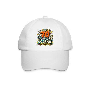70 Jahre – Läuft bei mir - Baseballkappe - Weiß/Weiß - Vorne