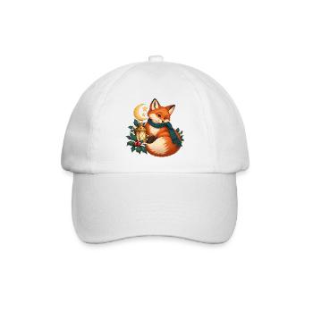 Winterfuchs mit blauem Laternenschal - Baseballkappe - Weiß/Weiß - Vorne