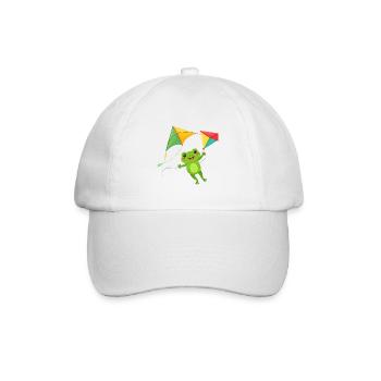 Grüner Comic Frosch mit zwei Flugdrachen Shirt - Baseballkappe - Weiß/Weiß - Vorne