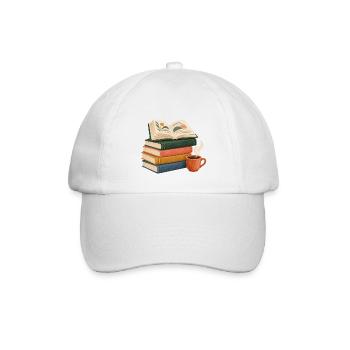Bücherstapel Morgenkaffee - Baseballkappe - Weiß/Weiß - Vorne