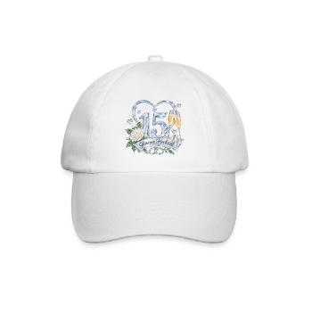 15.Hochzeitstag , 15 Jahre Gläserne Hochzeit - Baseballkappe - Weiß/Weiß - Vorne