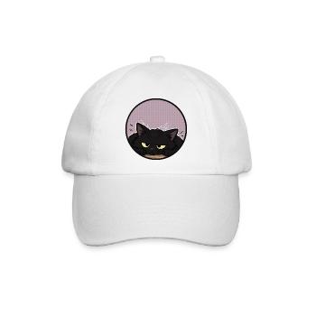 Grummelige schwarze Katze im lila Kreis - Baseballkappe - Weiß/Weiß - Vorne