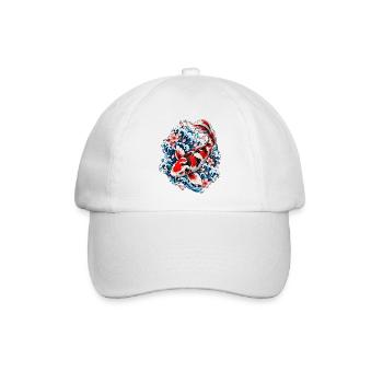 Japanische Koi zwischen Wellen und Blumen - Baseballkappe - Weiß/Weiß - Vorne